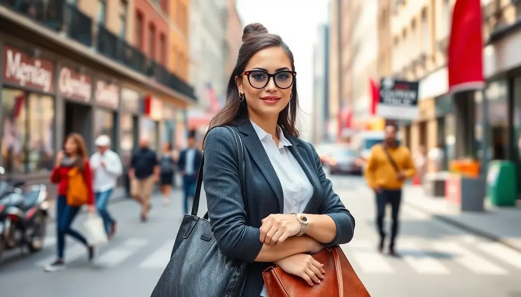 Street Style Accessories: A Busy Professional’s Guide A professional dressed in street-style accessories, standing in a vibrant city.